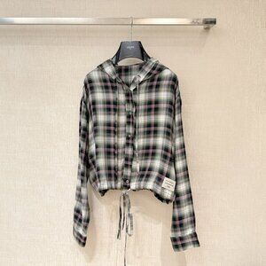 Acne Studios Hooded Plaid Color-Blocked Long-Sleeve Shirt